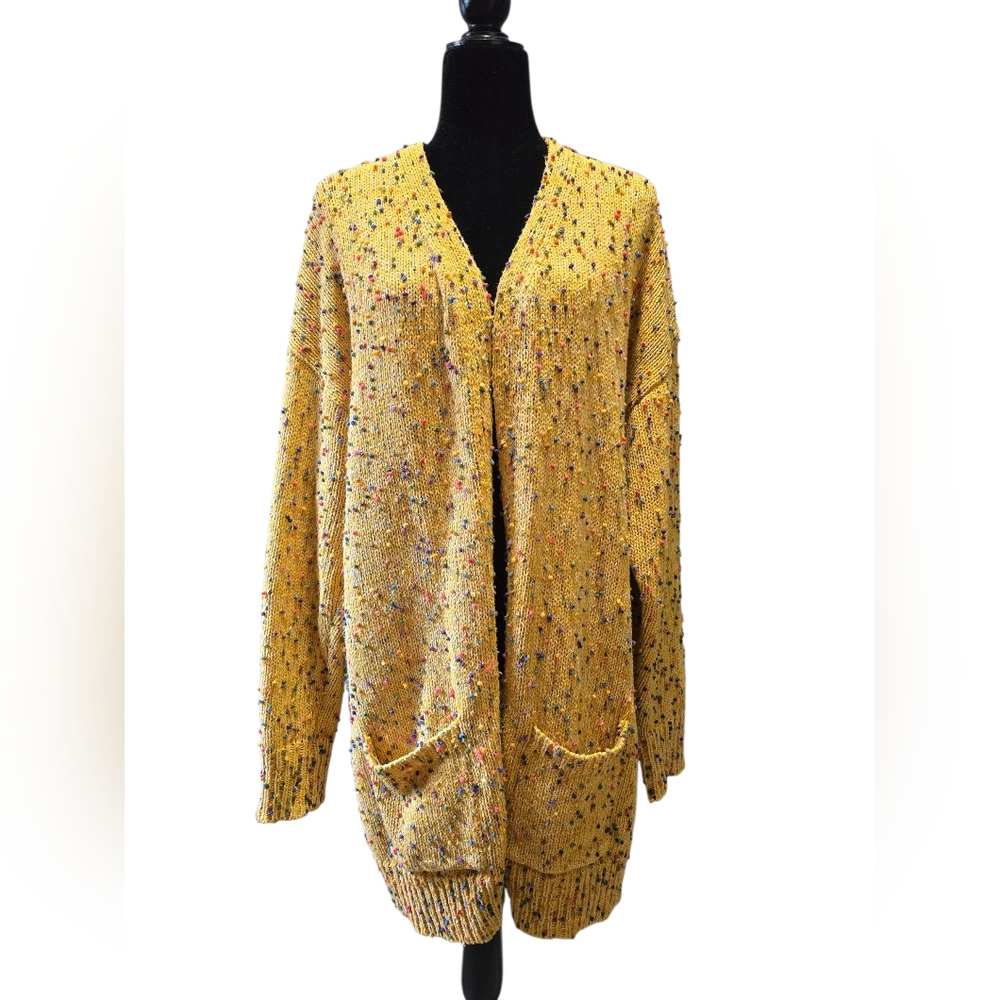 Blakeley Size PS Yellow Multi Color Confetti Knit Open Front Cardigan Sweater
